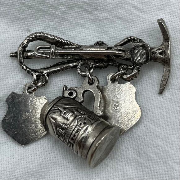 Vintage Austrian Travel Pin With Charms Salzburg Hellbrunn Beer Stein Jewelry - Picture 6 of 6